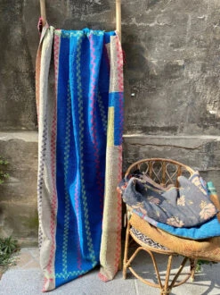 Kantha Indien Vintage Quilté Du Rajasthan - Bleu Et Blanc