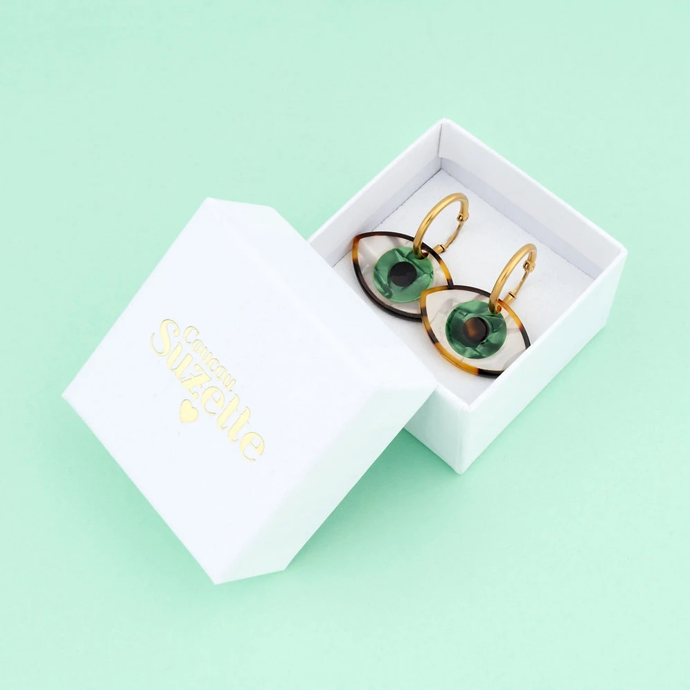 Boucles D'oreilles Oeil Vert - Coucou Suzette 2 Boucles D'oreilles Oeil Vert - Coucou Suzette – Image 2