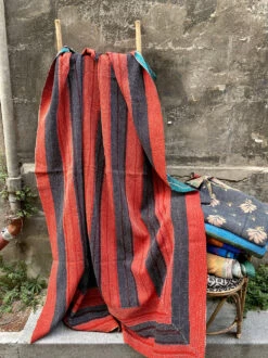 Kantha Indien Vintage Quilté Du Rajasthan - Noir Et Rouge